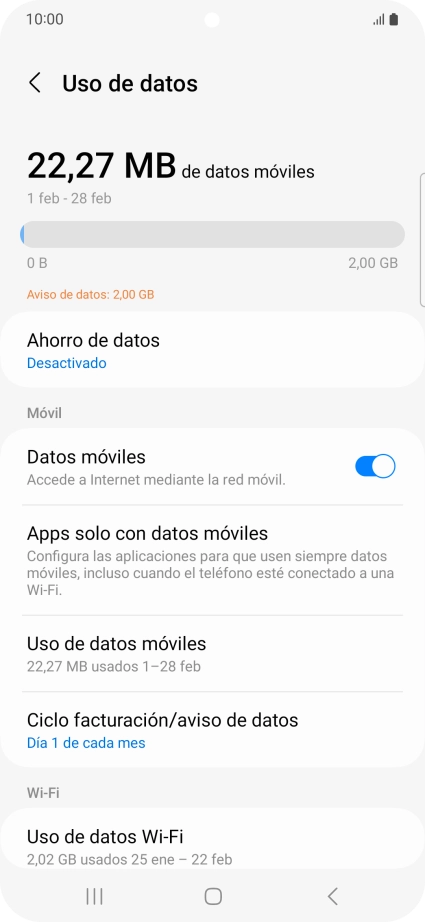 El consumo total de datos se visualiza ahora en la pantalla.
