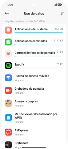 El consumo de datos por cada aplicación aparece bajo el nombre de la aplicación.