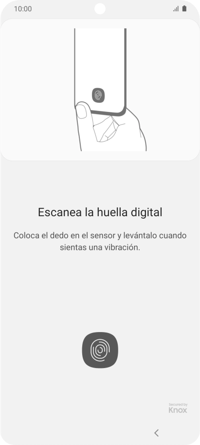 Sigue las indicaciones de la pantalla para crear una huella digital como código de seguridad. Sigue las indicaciones de la pantalla para crear una huella digital como código de seguridad.