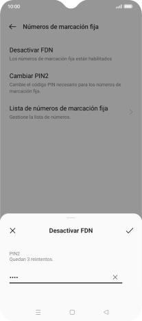 Introduce el código PIN2 y pulsa el icono de aceptar.