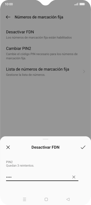 Introduce el código PIN2 y pulsa el icono de aceptar.