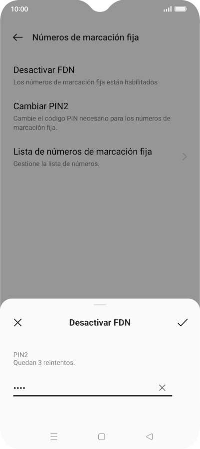 Introduce el código PIN2 y pulsa el icono de aceptar.