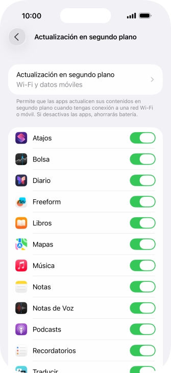 Pulsa Actualización en segundo plano. Pulsa Actualización en segundo plano.