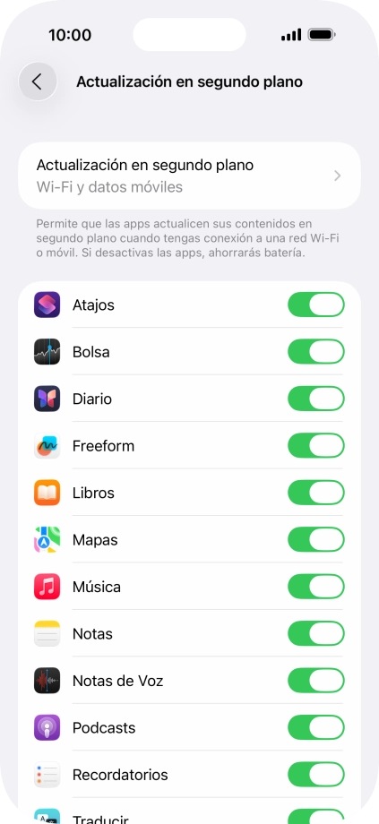 Pulsa Actualización en segundo plano. Pulsa Actualización en segundo plano.