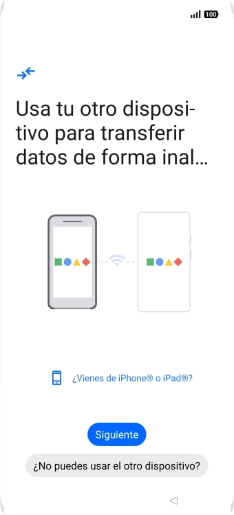 Sigue las indicaciones de la pantalla para transferir contenido desde otro teléfono. Sigue las indicaciones de la pantalla para transferir contenido desde otro teléfono.