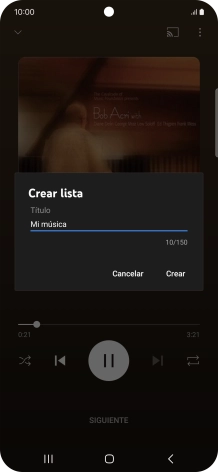 Introduce el nombre deseado de la lista de reproducción y pulsa Crear. Introduce el nombre deseado de la lista de reproducción y pulsa Crear.