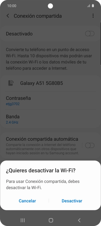 Si la función de wifi está activada, pulsa Desactivar. Si la función de wifi está activada, pulsa Desactivar.