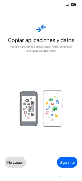 Pulsa No copiar y sigue las indicaciones de la pantalla para finalizar la activación del teléfono. Pulsa No copiar y sigue las indicaciones de la pantalla para finalizar la activación del teléfono.