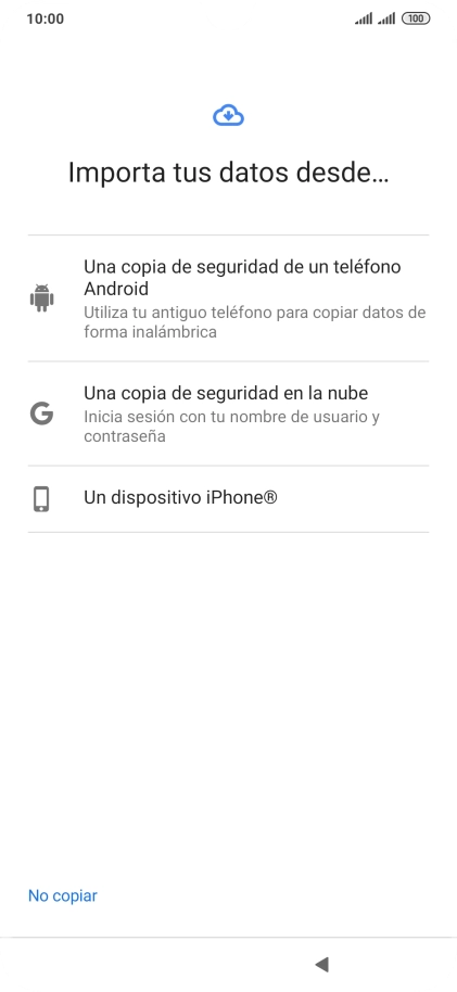 Pulsa el modo de transferencia deseado y sigue las indicaciones de la pantalla para transferir contenido desde el otro teléfono y finalizar la activación de tu teléfono. Pulsa el modo de transferencia deseado y sigue las indicaciones de la pantalla para transferir contenido desde el otro teléfono y finalizar la activación de tu teléfono.