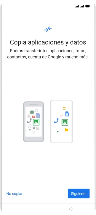Puedes transferir el contenido de otro teléfono cuando activas tu teléfono por primera vez y cuando lo has restablecido. Cuando aparezca en la pantalla del teléfono esta imagen, ya está listo para la transmisión del contenido del otro teléfono. Puedes transferir el contenido de otro teléfono cuando activas tu teléfono por primera vez y cuando lo has restablecido. Cuando aparezca en la pantalla del teléfono esta imagen, ya está listo para la transmisión del contenido del otro teléfono.