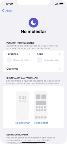 Pulsa Personas y sigue las indicaciones de la pantalla para seleccionar de qué contactos quieres recibir llamadas y notificaciones cuando No molestar está activado.