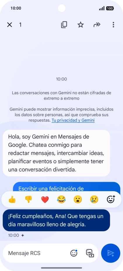 Pulsa la propuesta de texto de Gemini durante unos instantes. Sigue las indicaciones de la pantalla para utilizar el texto propuesto. Pulsa la propuesta de texto de Gemini durante unos instantes. Sigue las indicaciones de la pantalla para utilizar el texto propuesto.
