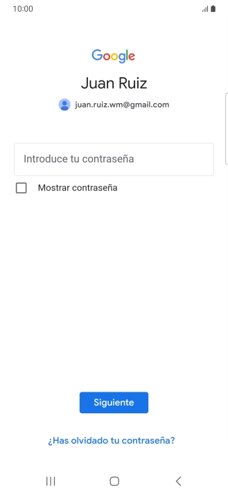 Pulsa Introduce tu contraseña e introduce la contraseña de tu cuenta de Google. Pulsa Introduce tu contraseña e introduce la contraseña de tu cuenta de Google.