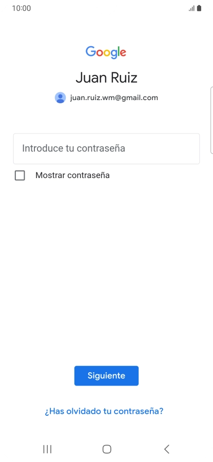 Pulsa Introduce tu contraseña e introduce la contraseña de tu cuenta de Google. Pulsa Introduce tu contraseña e introduce la contraseña de tu cuenta de Google.