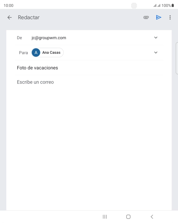 Pulsa en el campo de escritura y escribe el texto del correo electrónico. Pulsa en el campo de escritura y escribe el texto del correo electrónico.