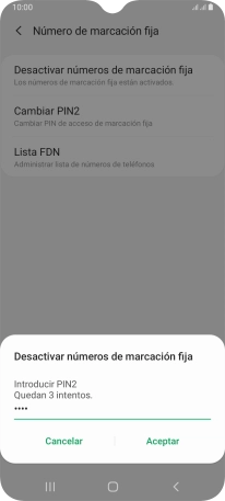 Introduce el código PIN2 y pulsa Aceptar. Introduce el código PIN2 y pulsa Aceptar.