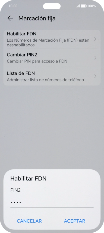 Introduce el código PIN2 y pulsa ACEPTAR. Introduce el código PIN2 y pulsa ACEPTAR.