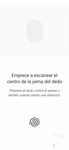 Sigue las indicaciones de la pantalla para crear una huella digital como código de seguridad. Sigue las indicaciones de la pantalla para crear una huella digital como código de seguridad.