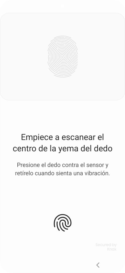 Sigue las indicaciones de la pantalla para crear una huella digital como código de seguridad. Sigue las indicaciones de la pantalla para crear una huella digital como código de seguridad.