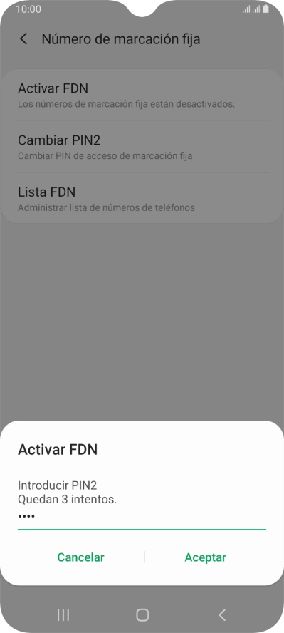 Introduce el código PIN2 y pulsa Aceptar. Introduce el código PIN2 y pulsa Aceptar.