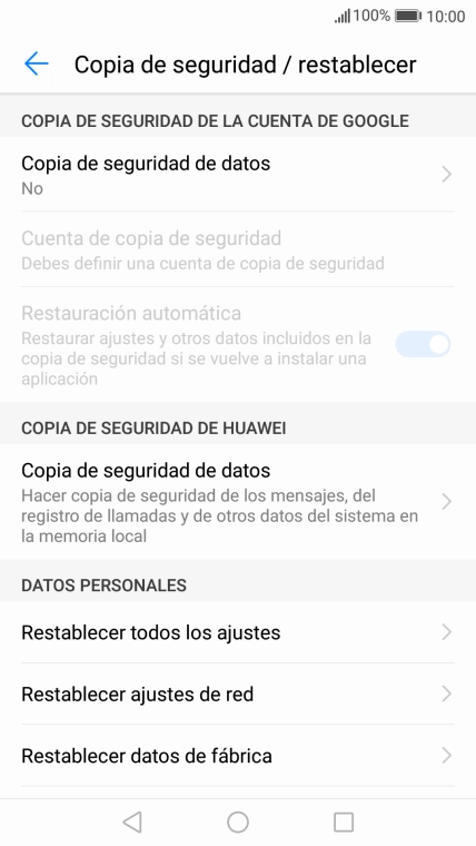 Pulsa Restablecer datos de fábrica. Pulsa Restablecer datos de fábrica.