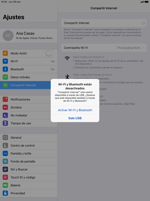 Si el wifi está desactivado, pulsa Activar Wi-Fi y Bluetooth. Si el wifi está desactivado, pulsa Activar Wi-Fi y Bluetooth.