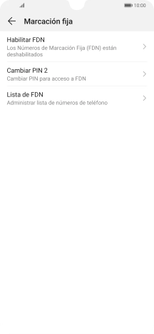 Pulsa Habilitar FDN para activar la marcación fija. Pulsa Habilitar FDN para activar la marcación fija.