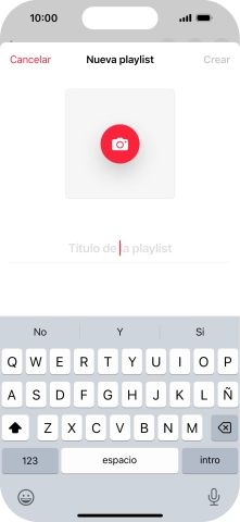 Pulsa en el campo de escritura e introduce el nombre de la lista de reproducción. Pulsa en el campo de escritura e introduce el nombre de la lista de reproducción.