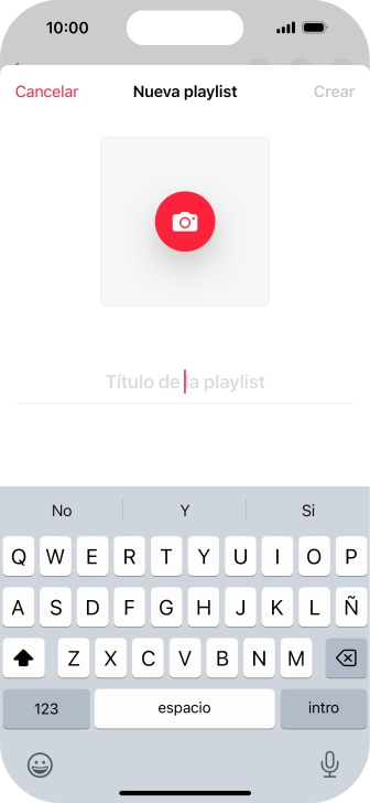 Pulsa en el campo de escritura e introduce el nombre de la lista de reproducción. Pulsa en el campo de escritura e introduce el nombre de la lista de reproducción.