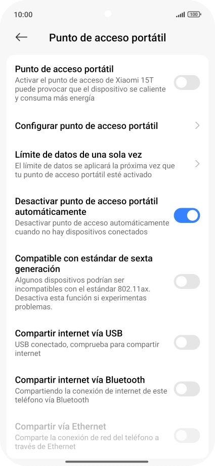 Pulsa Configurar punto de acceso portátil. Pulsa Configurar punto de acceso portátil.