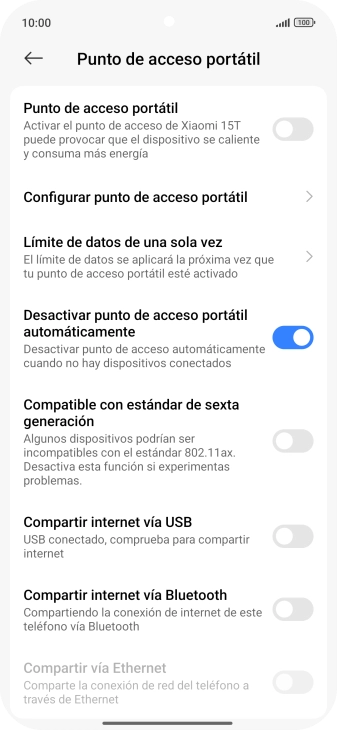 Pulsa Configurar punto de acceso portátil. Pulsa Configurar punto de acceso portátil.