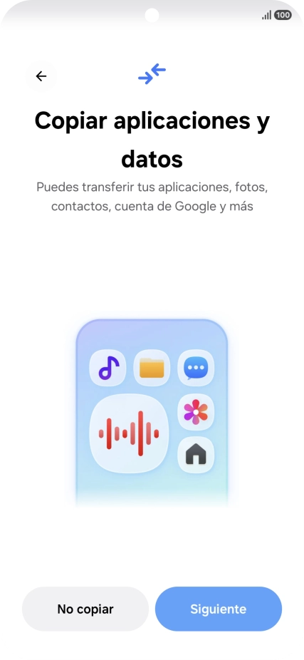Pulsa No copiar y sigue las indicaciones de la pantalla para finalizar la activación del teléfono. Pulsa No copiar y sigue las indicaciones de la pantalla para finalizar la activación del teléfono.