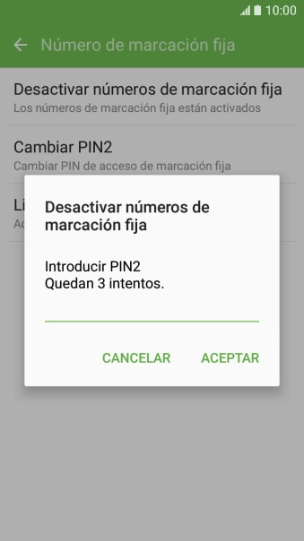 Introduce el código PIN2 y pulsa ACEPTAR.