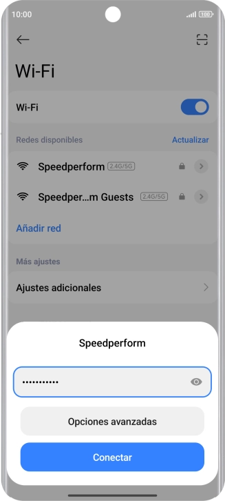 Introduce la contraseña de la red wifi y pulsa Conectar. Introduce la contraseña de la red wifi y pulsa Conectar.