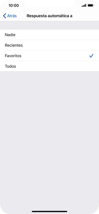 Pulsa el ajuste deseado para seleccionar qué contactos deben recibir un mensaje automático indicando que la función de Pulsa el ajuste deseado para seleccionar qué contactos deben recibir un mensaje automático indicando que la función de