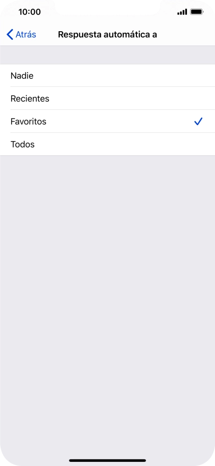 Pulsa el ajuste deseado para seleccionar qué contactos deben recibir un mensaje automático indicando que la función de Pulsa el ajuste deseado para seleccionar qué contactos deben recibir un mensaje automático indicando que la función de