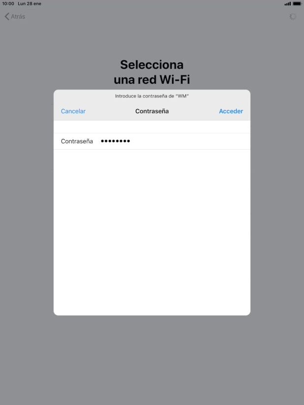 Introduce la contraseña de la red wifi y pulsa Acceder. Introduce la contraseña de la red wifi y pulsa Acceder.