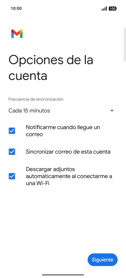 Si aparece en la pantalla esta imagen, tu cuenta de correo electrónico ha sido reconocida y configurada automáticamente. Sigue las indicaciones de la pantalla para introducir más información y terminar la configuración. Si aparece en la pantalla esta imagen, tu cuenta de correo electrónico ha sido reconocida y configurada automáticamente. Sigue las indicaciones de la pantalla para introducir más información y terminar la configuración.