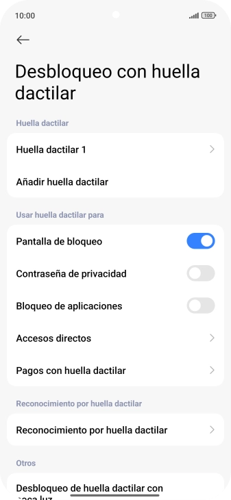Pulsa  el indicador junto a los ajustes deseados para activarlos o desactivarlos.