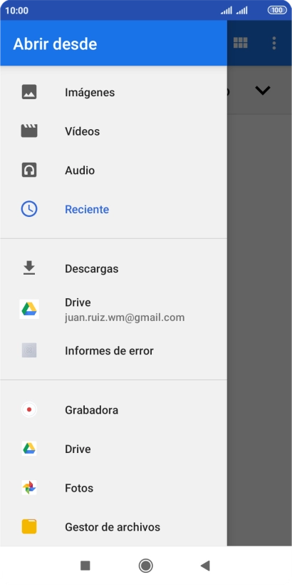 Pulsa Gestor de archivos y desplázate a la carpeta deseada.