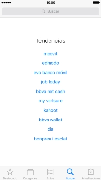Pulsa en el campo de búsqueda e introduce el nombre o el tema de la app deseada. Pulsa en el campo de búsqueda e introduce el nombre o el tema de la app deseada.