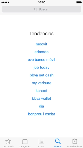 Pulsa en el campo de búsqueda e introduce el nombre o el tema de la app deseada. Pulsa en el campo de búsqueda e introduce el nombre o el tema de la app deseada.