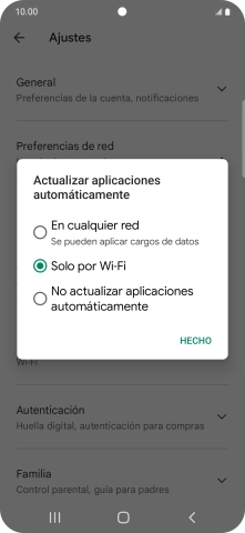Para activar la actualización automática de apps utilizando la red móvil, pulsa En cualquier red. Para activar la actualización automática de apps utilizando la red móvil, pulsa En cualquier red.