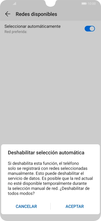 Pulsa ACEPTAR y espera mientras el teléfono está buscando redes.