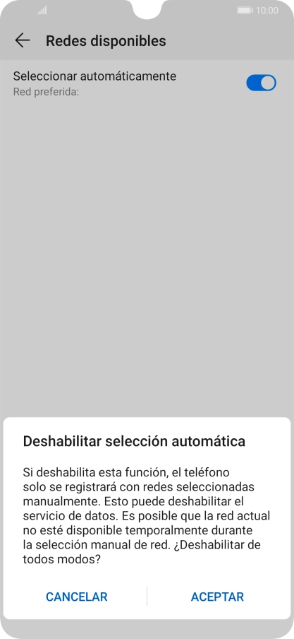 Pulsa ACEPTAR y espera mientras el teléfono está buscando redes.