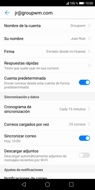 Pulsa Nombre de la cuenta e introduce el nombre de la cuenta de correo electrónico. Pulsa Nombre de la cuenta e introduce el nombre de la cuenta de correo electrónico.