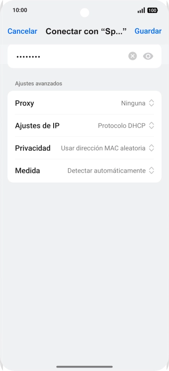 Introduce la contraseña de la red wifi y pulsa Guardar. Introduce la contraseña de la red wifi y pulsa Guardar.