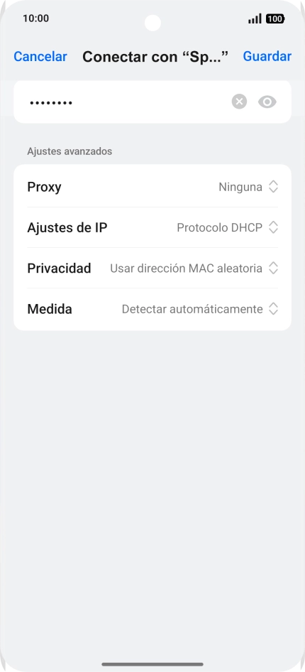 Introduce la contraseña de la red wifi y pulsa Guardar. Introduce la contraseña de la red wifi y pulsa Guardar.