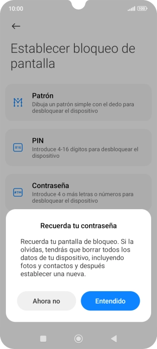Pulsa Entendido y sigue las indicaciones de la pantalla para crear un código de seguridad del teléfono adicional.