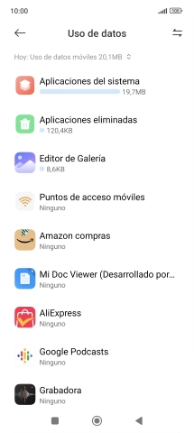 El consumo de datos por cada aplicación aparece bajo el nombre de la aplicación. El consumo de datos por cada aplicación aparece bajo el nombre de la aplicación.